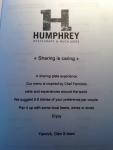 Humphrey, restaurant à Bruxelles - Menu Humphrey, restaurant à Bruxelles - Menu
