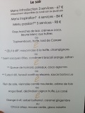 Menu du soir du restaurant la Villa Emily à Bruxelles