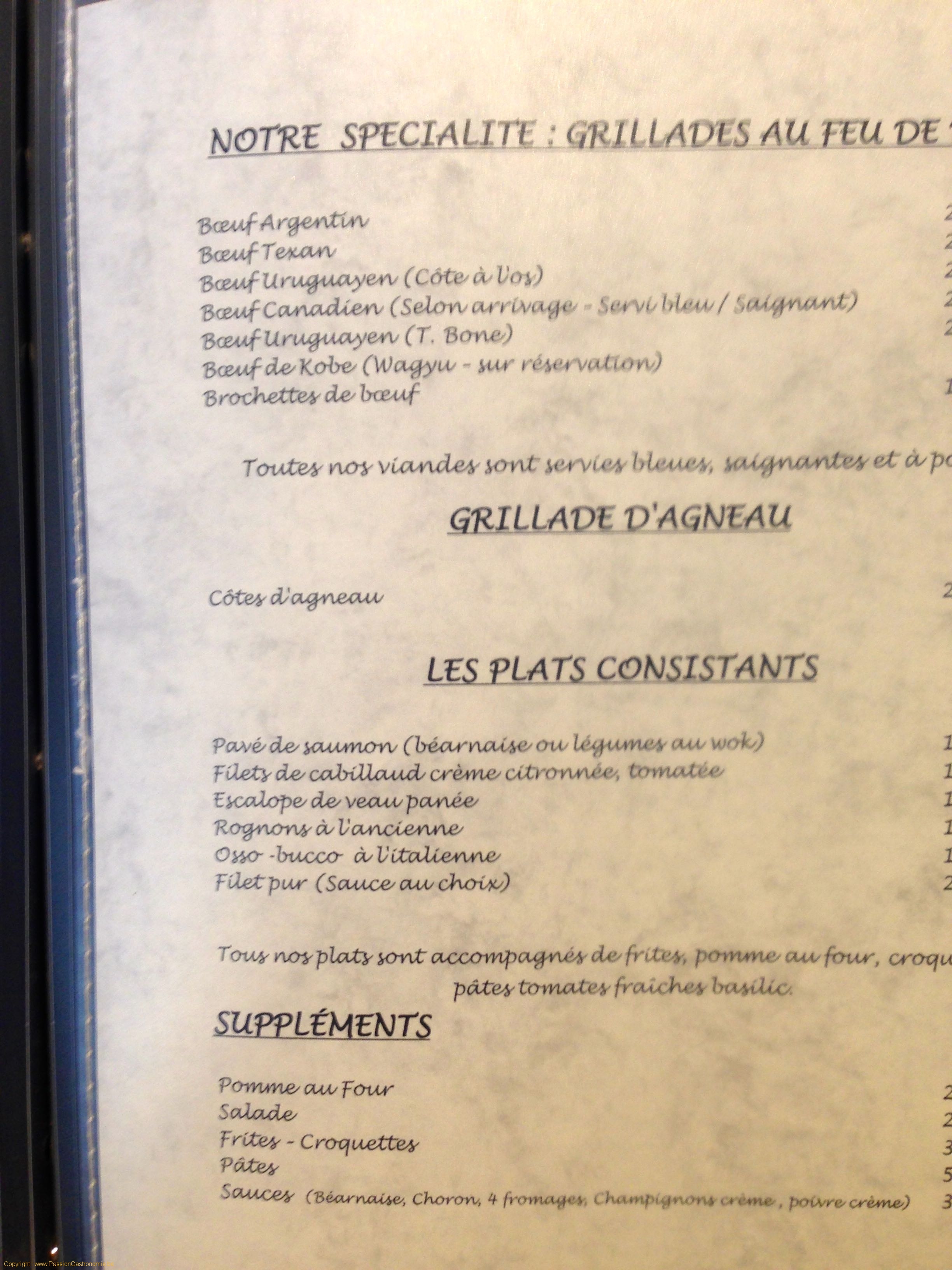 Restaurant Le Monteco : carte des viandes (grillades)