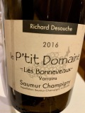 Restaurant Les Caves d'Alex - Saumur Champigny le P'tit Domaine Les Bonneveaux 2016