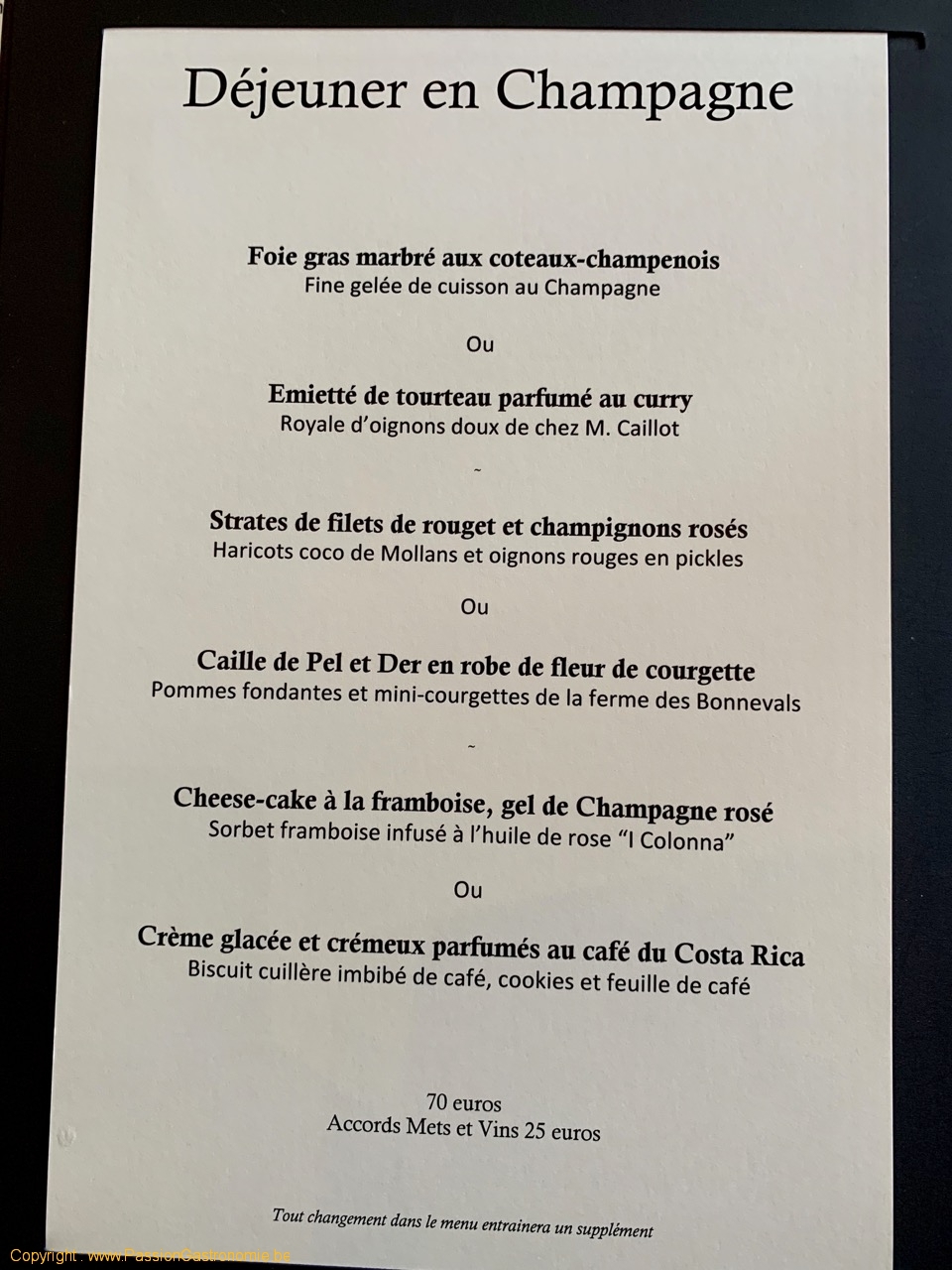 Restaurant Les Crayères - Le menu Déjeuner