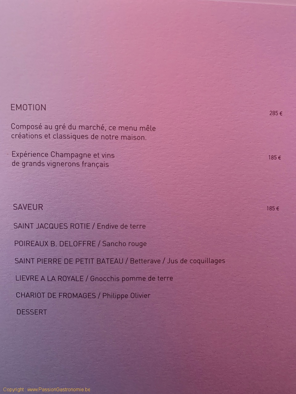 Restaurant L'Assiette Champenoise - Les menus du restaurant