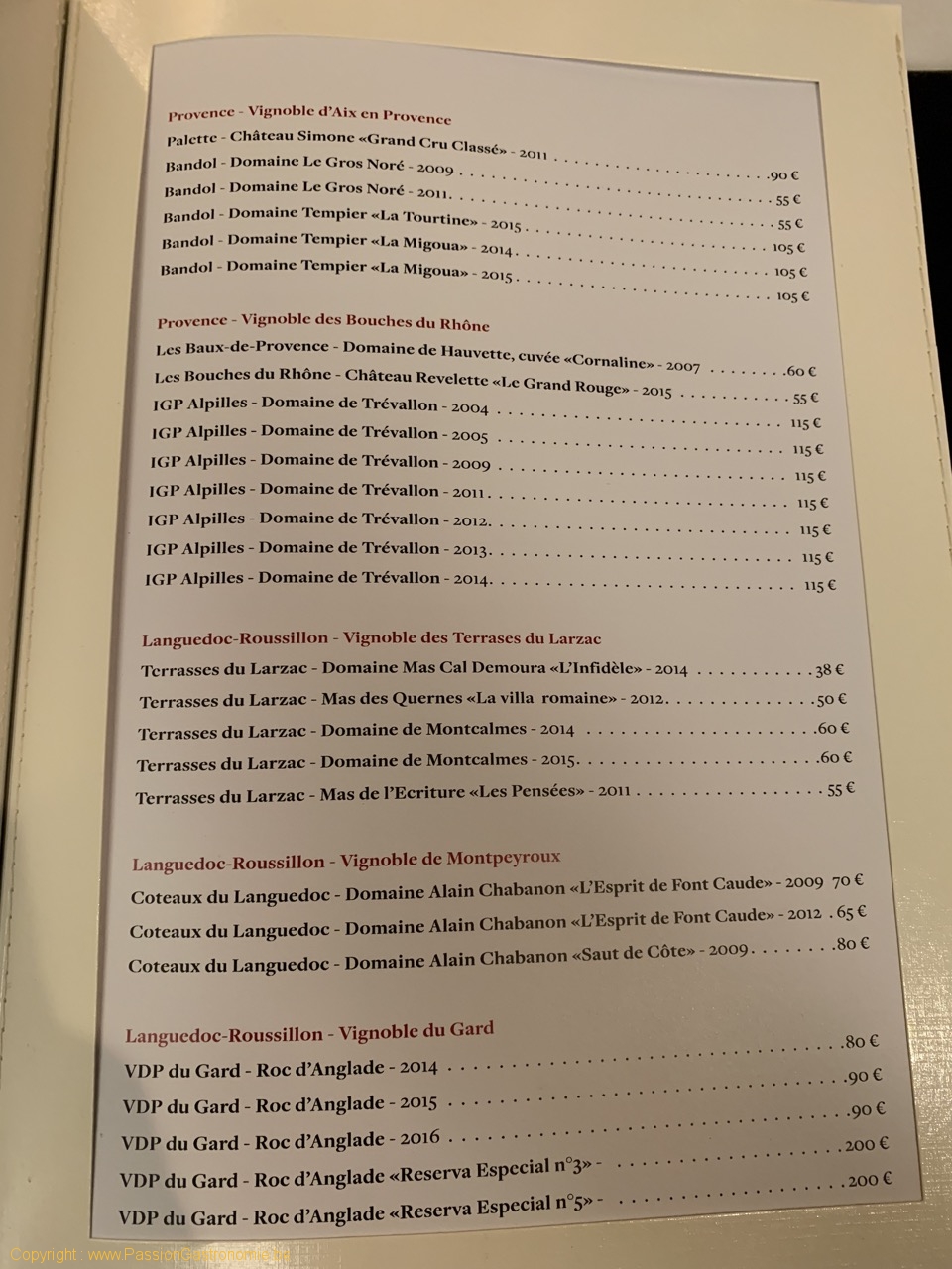 Restaurant Au Gré Du Vent - La carte des vins