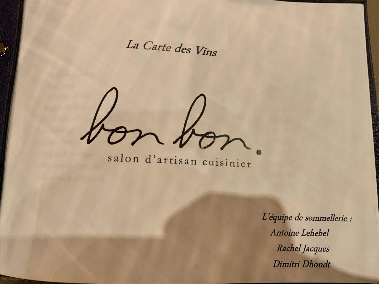 Restaurant Bon-Bon - La carte des vins