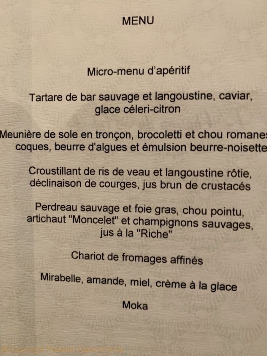 Château du Mylord - Le menu