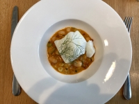 Restaurant Comptoir des Galeries - Dos de cabillaud royal nacré, fricassée de coco de Paimpol, chorizo iberique Restaurant Comptoir des Galeries - Dos de cabillaud royal nacré, fricassée de coco de Paimpol, chorizo iberique