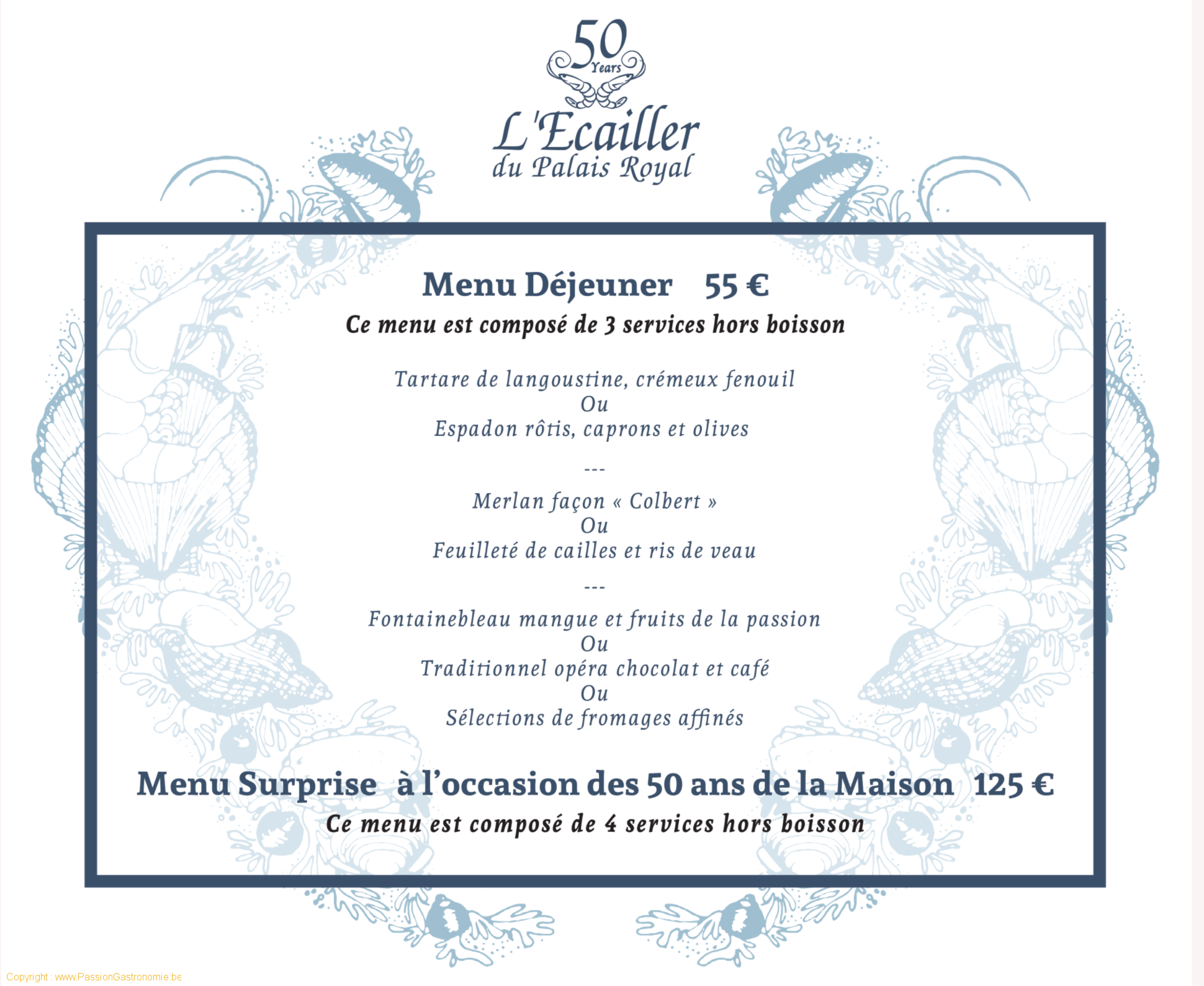 Restaurant L'Ecailler du Palais Royal - Le menu déjeuner