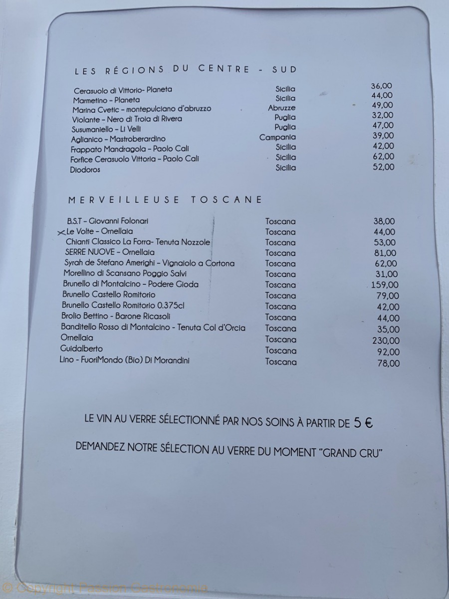 Restaurant Felicita - La carte des vins