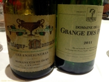 Restaurant Hostellerie Dispa - Grange des pères blanc 2011 et Puligny-Montrachet Coche-Dury Les Enseignères 2011