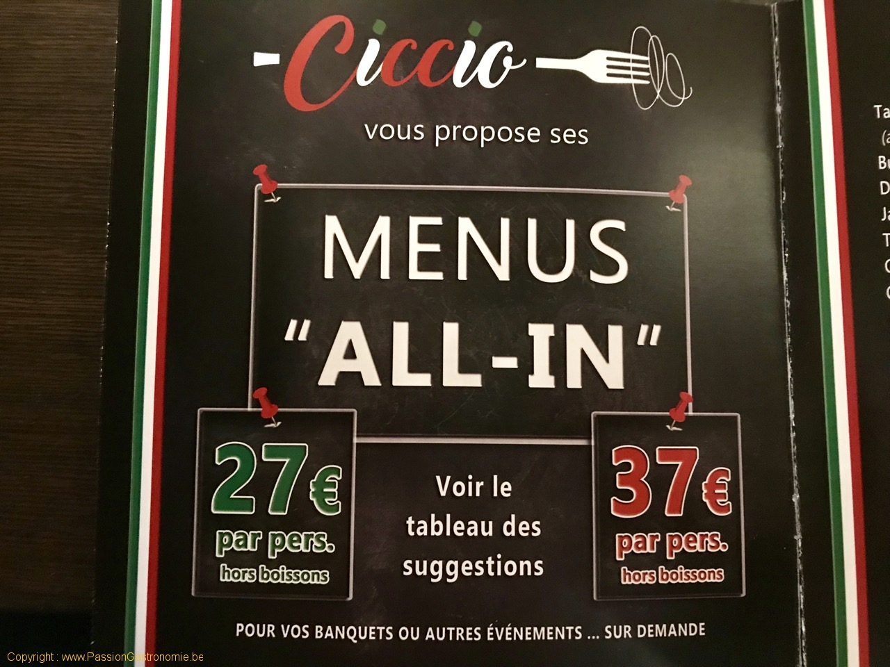 Restaurant Ciccio - Le menu all-in