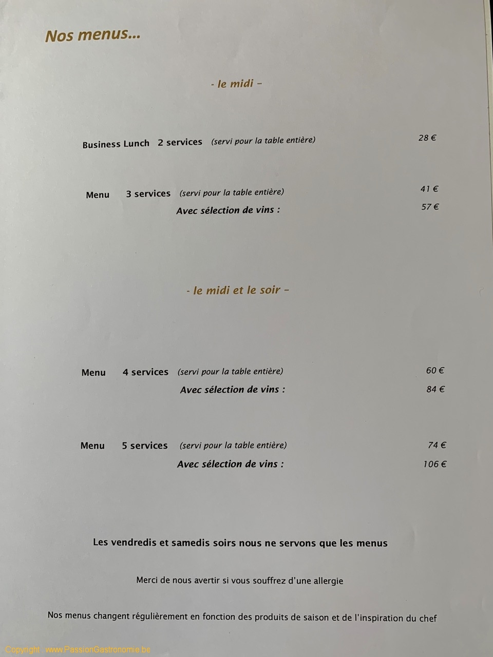 Restaurant La Canne en Ville - Les menus