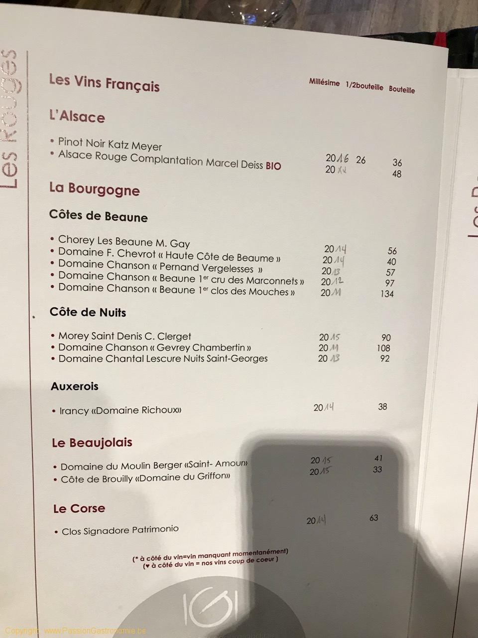 Restaurant La Cuisine d'un Gourmand - La carte des vins