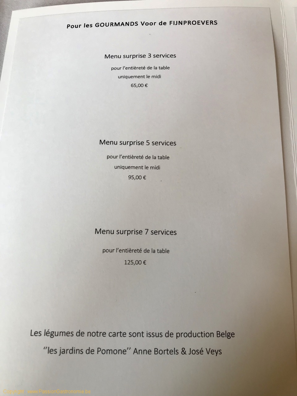 Restaurant La Paix - Les menus
