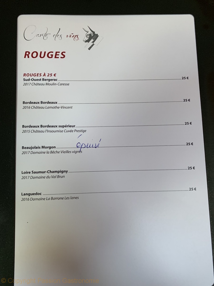 Restaurant La Table du Boucher - Les vins rouges à 25 euros
