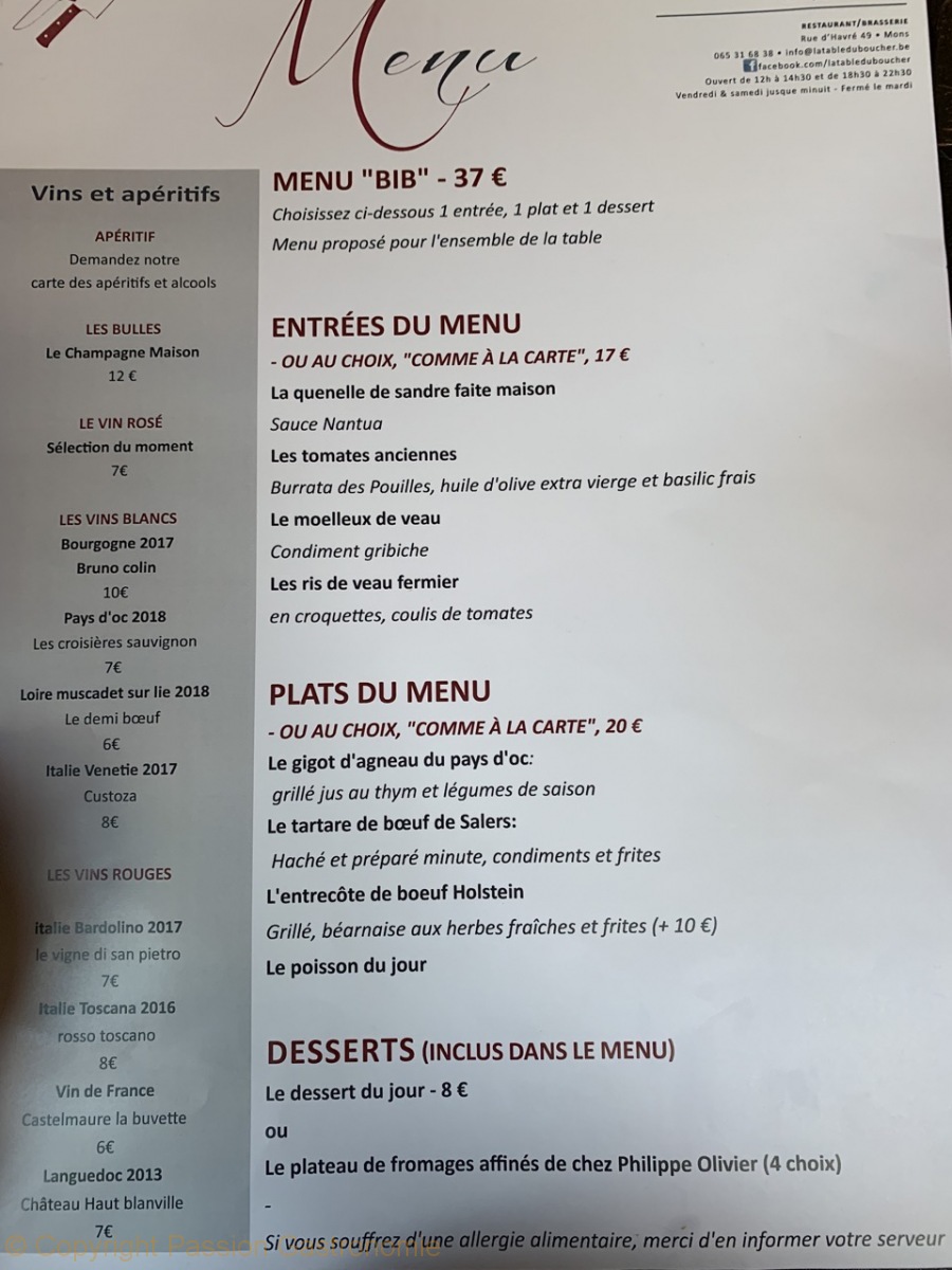 Restaurant La Table du Boucher - Le menu BIB gourmand