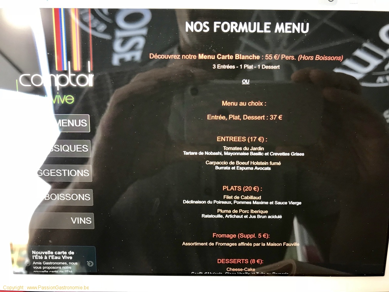 Restaurant Le Comptoir de l'Eau Vive - Les menus