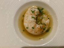 Restaurant Gril aux herbes - Langoustine royale et son consommé d'étrilles