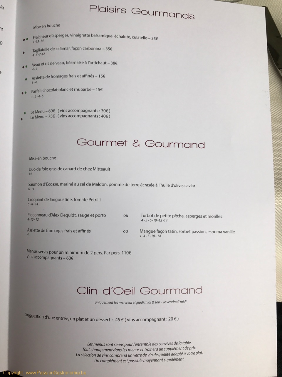 Restaurant Les Gourmands - Les menus