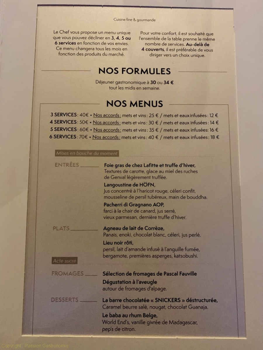 Restaurant l'Horizon - Les menus