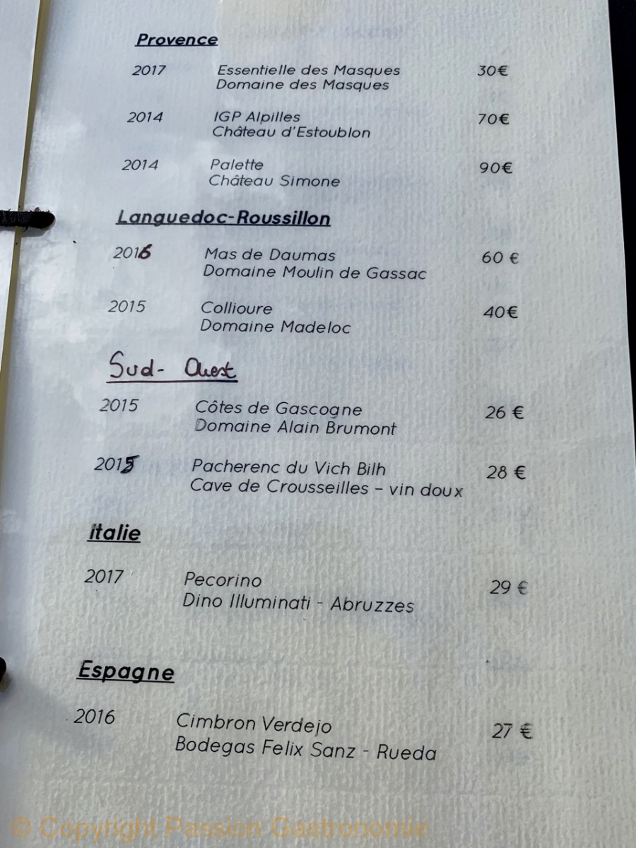 Restaurant LOriginal - La carte des vins blancs