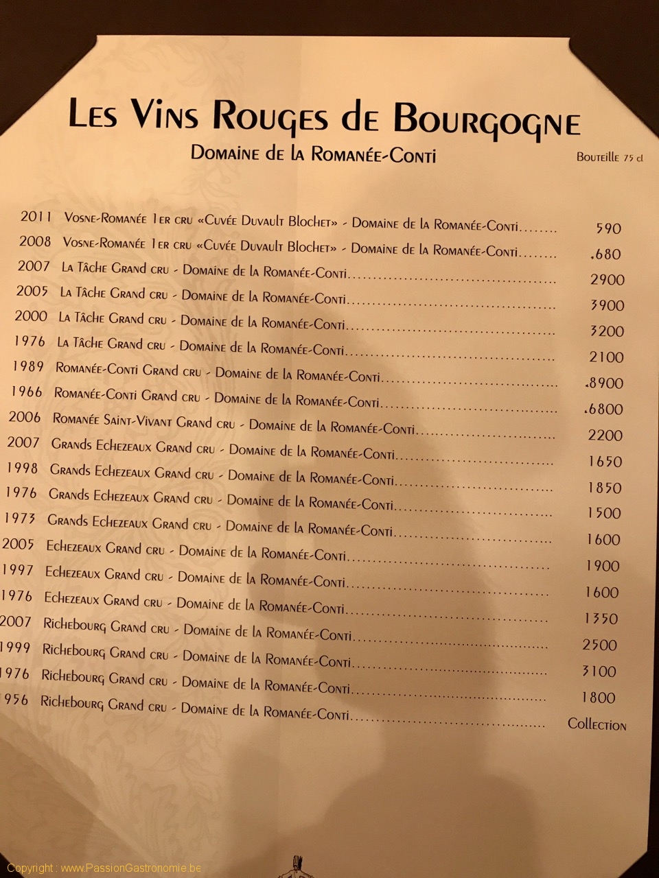 Restaurant Paul Bocuse - La carte des vins : les rouges de Bourgogne