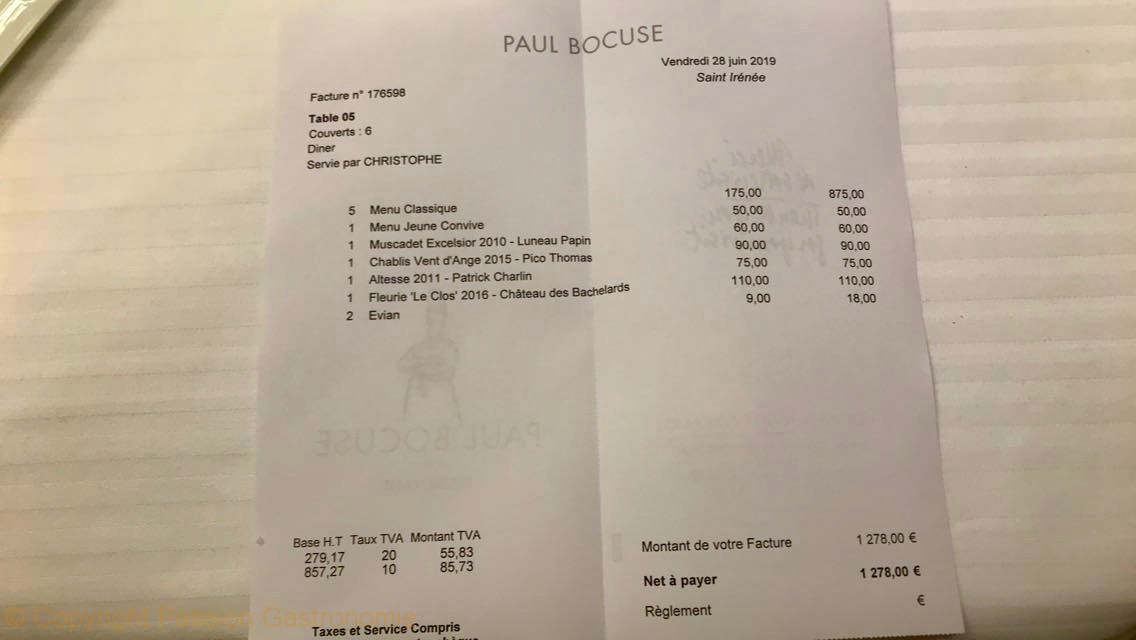 Restaurant Paul Bocuse - L'addition