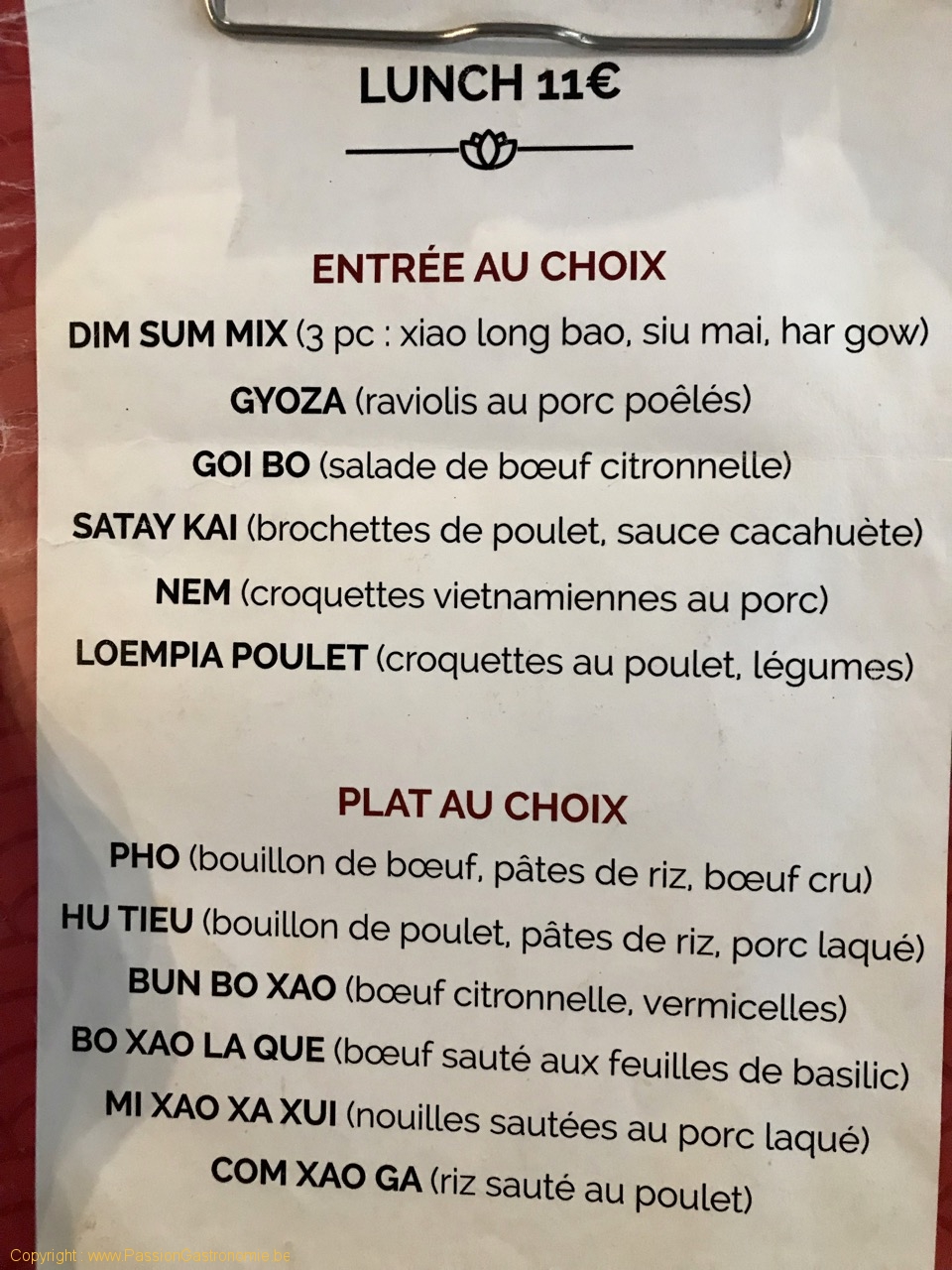Restaurant Yi Chan - La carte du lunch