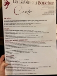 Restaurant La Table Du Boucher - La carte