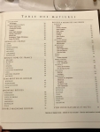 Restaurant Comme Chez Soi - La table des matières de la carte des vins Restaurant Comme Chez Soi - La table des matières de la carte des vins