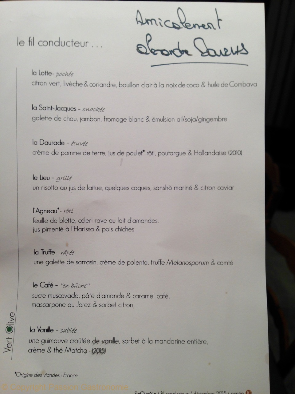 Restaurant SaQuaNa par Alexandre Bourdas Menu